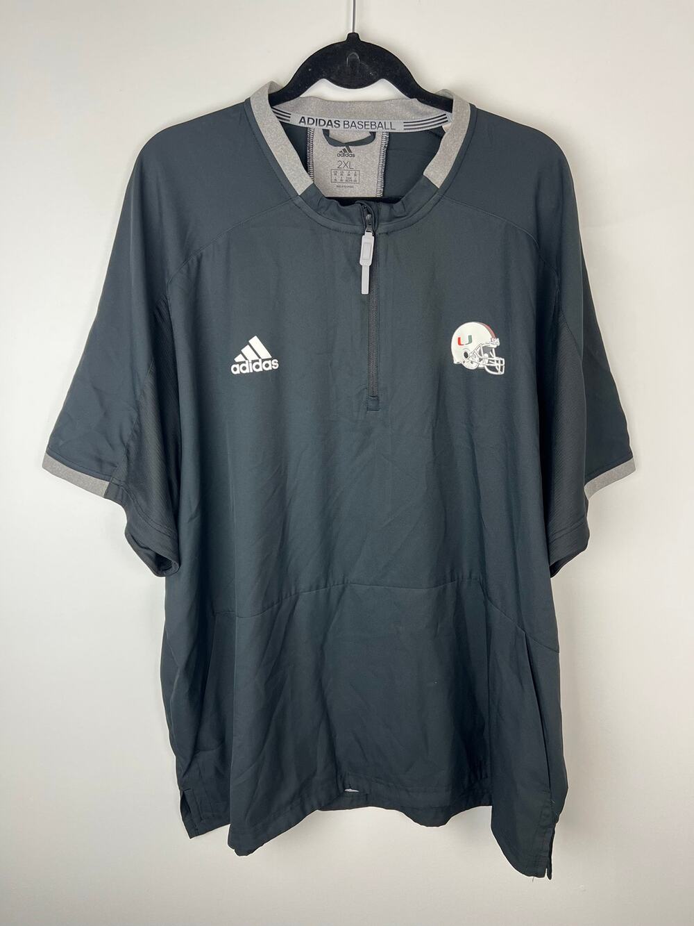 Men’s Adidas U-Miami Hurricanes Quarter-Zip Coaches Short Sleeve Pullover 2XL